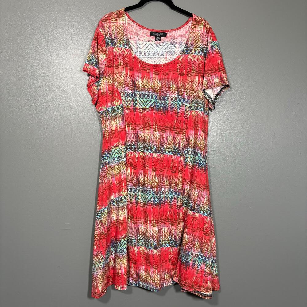 Rouge Collection Red Artsy Midi Dress Batik Style Casual - Women's Plus Size 2X